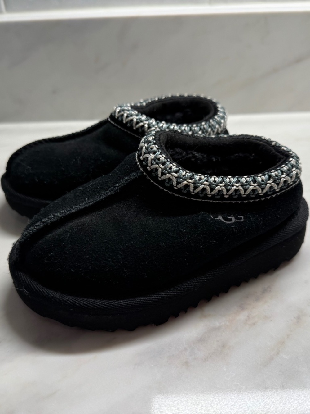 UGG Black Kids Slip-On Clog with Silver Trim
